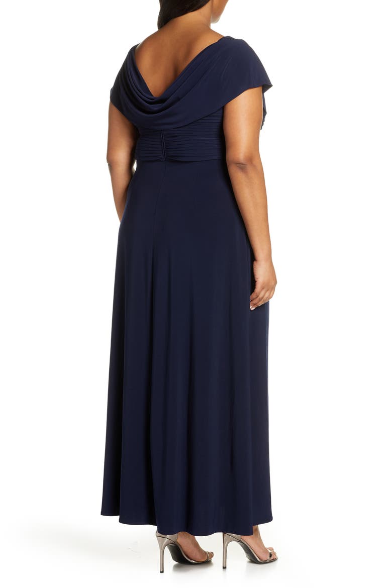 Cowl Neck Beaded Waist Gown, Alternate, color, NAVY