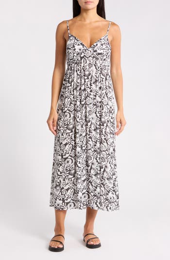 Billabong Carefree Midi Dress In Black Palms