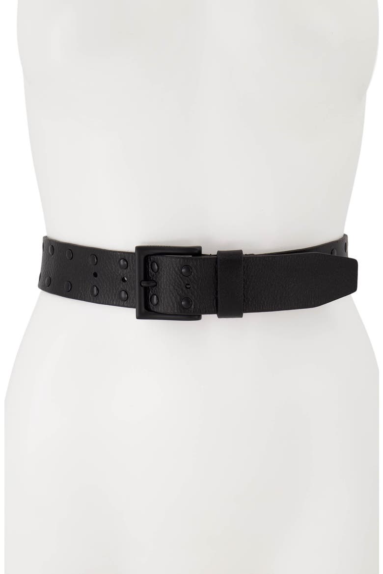 Studded Leather Belt, Alternate, color, BLACK / MATTE BLACK