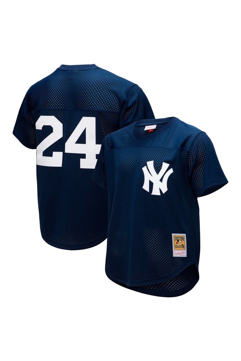 Men's Mitchell & Ness Rickey Henderson Navy New York Yankees Cooperstown Collection Mesh Batting Practice Button-Up Jersey, Main, color, Navy
