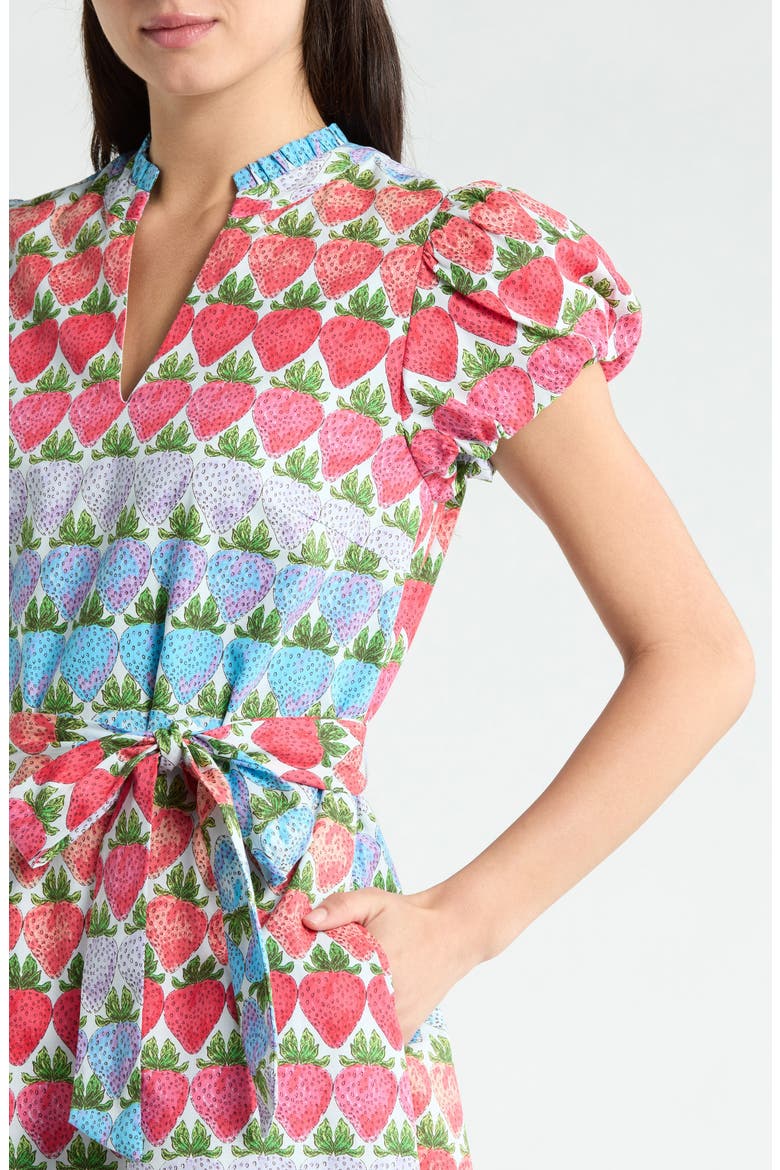 Berry Burst Orela Puff Sleeve Tie Belt Cotton Minidress, Alternate, color, MULTI