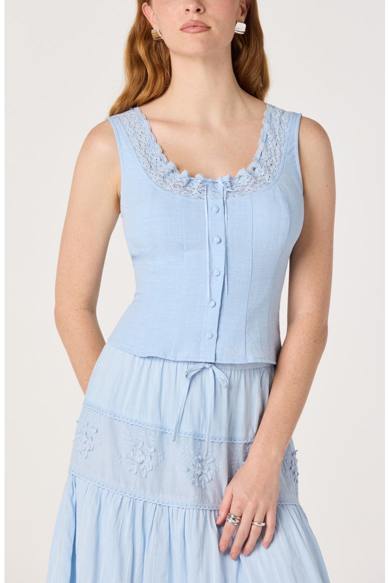 Victoria Lace Trim Sleeveless Top, Main, color, LIGHT BLUE