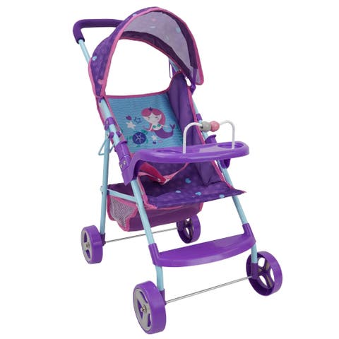 Mermaid Doll Stroller W/ Canopy & Cup Holder