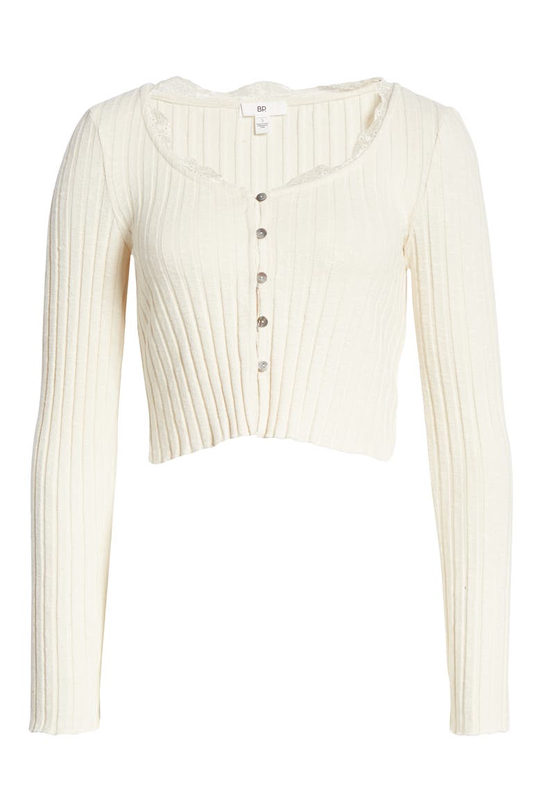Ribbed Crop Cardigan, Alternate, color, BEIGE OATMEAL LIGHT HEATHER