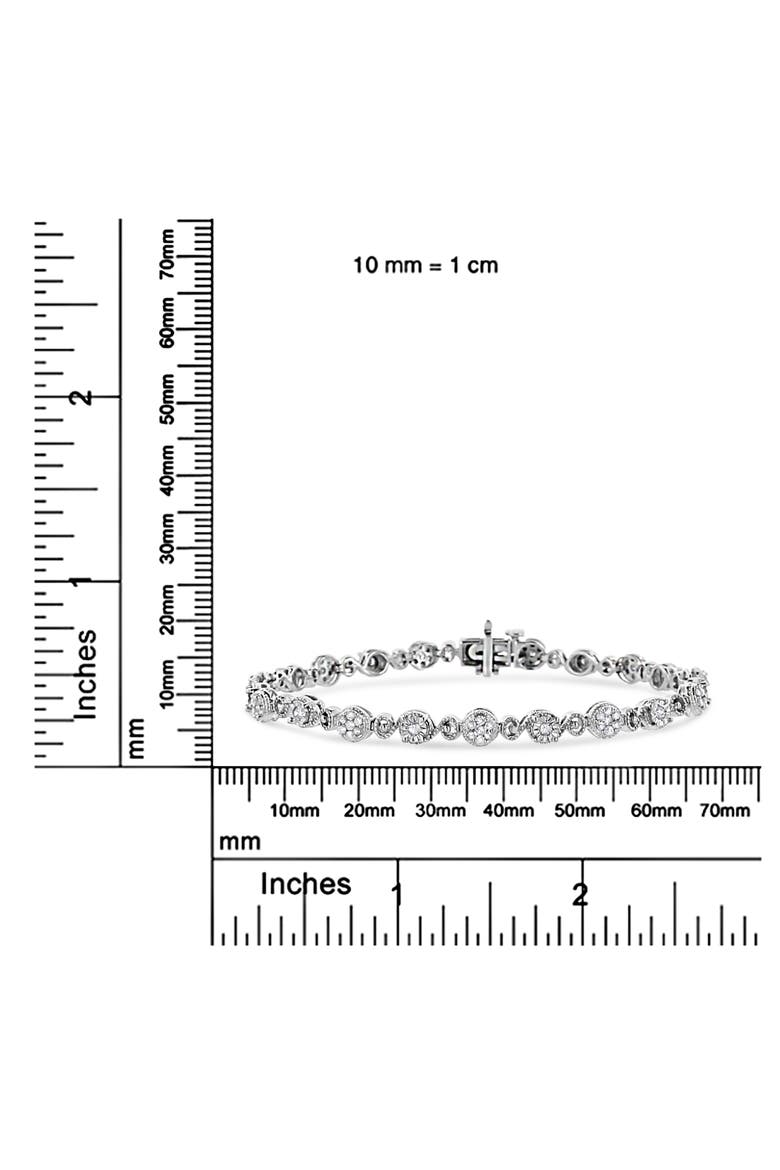 Silver 1.0 Cttw Diamond Swirl Beaded Link Bracelet, Alternate, color, White