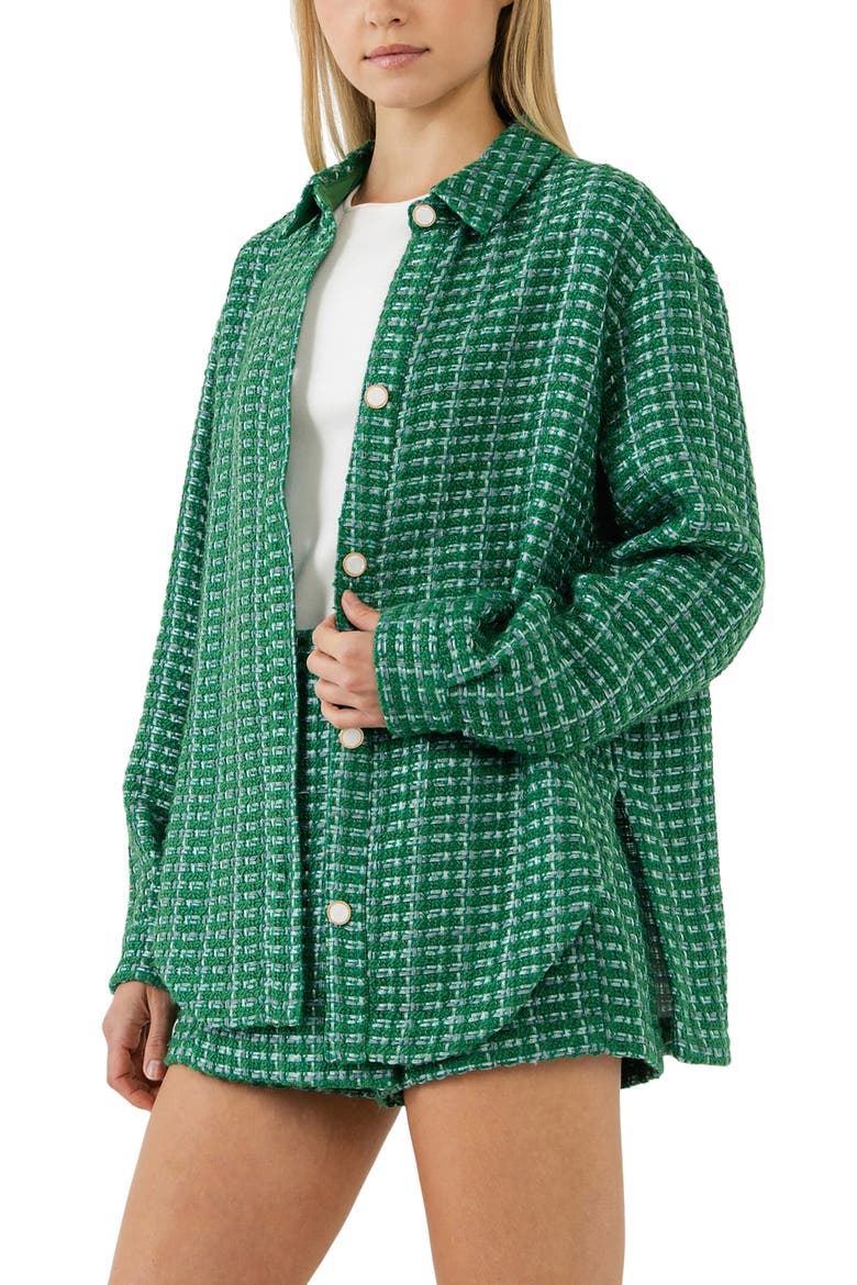 Tweed Button-Up Shirt, Alternate, color, GREEN