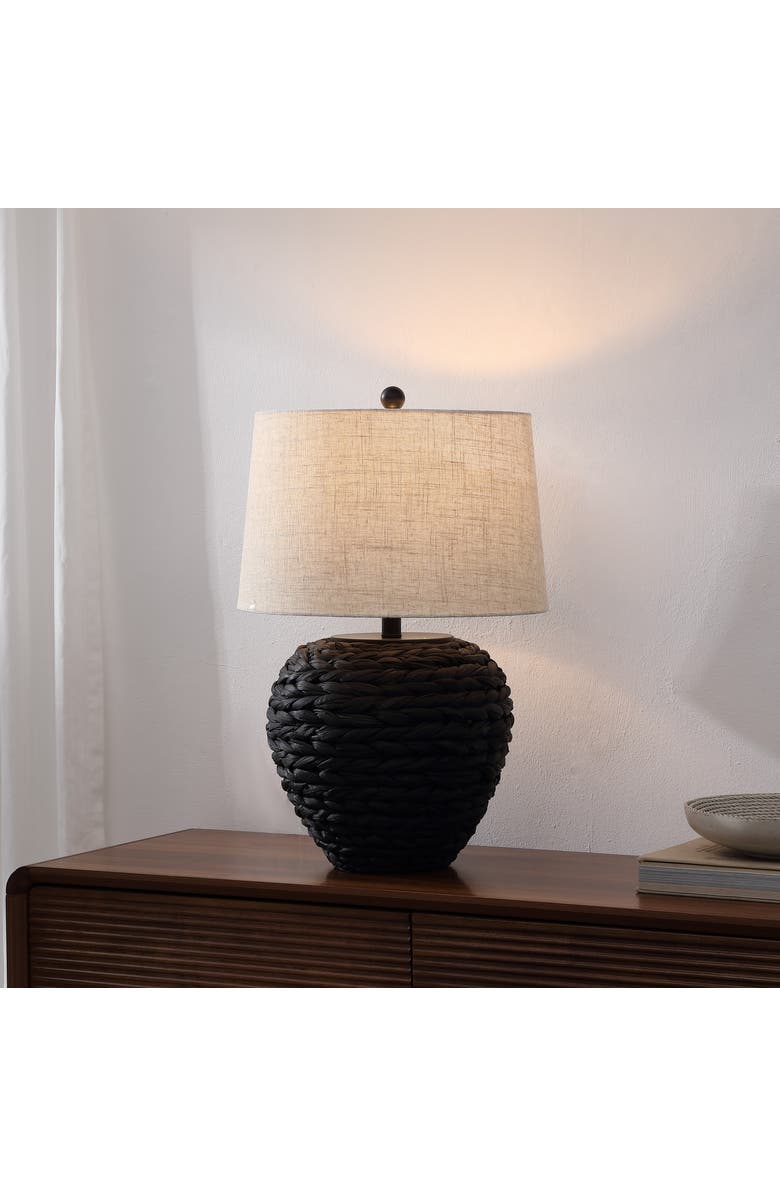 JONATHAN Y Alaro Farmhouse Coastal Water Hyacinth Basket LED Table Lamp, Alternate, color, Black