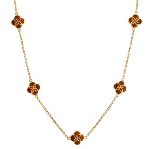 Jan Leslie Sterling With 18k Gold Overlay And Gemstones Five Petal Station Necklace In Brown