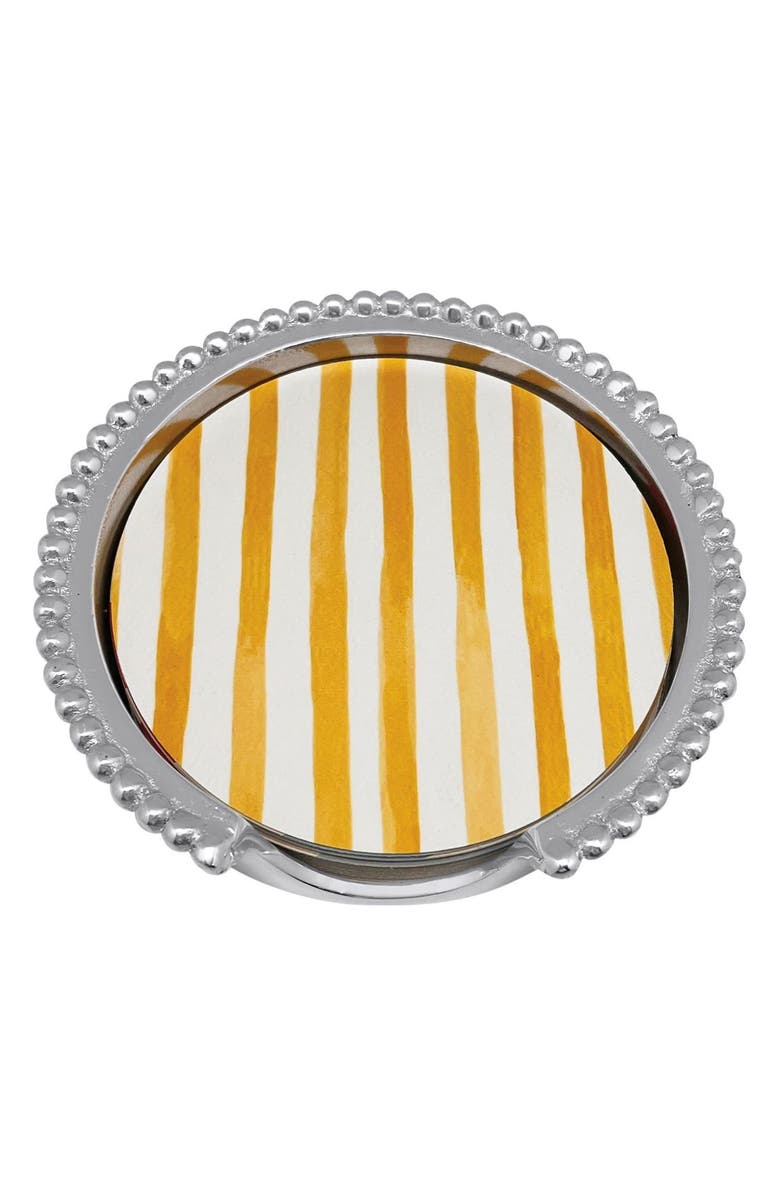 Mariposa Beach Ball & Stripes Beaded Coaster Set, Alternate, color, Silver