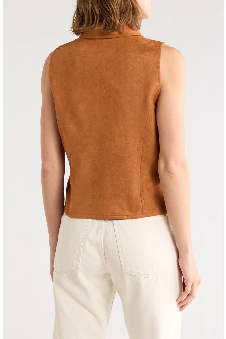Embroidered Faux Suede Button Front Tank, Alternate, color, CAMEL