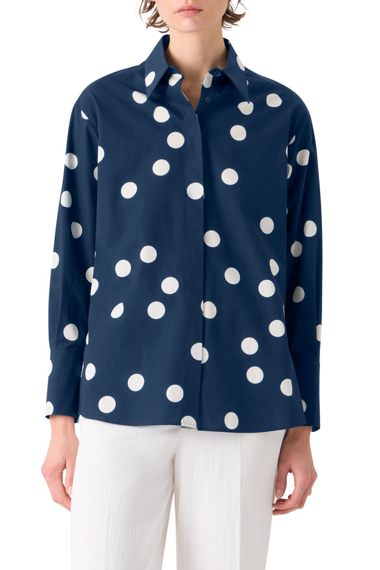 Polka Dot Cotton Poplin Button-Up Shirt, Main, color, DARK BLUE-CREAM