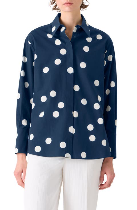 Polka Dot Cotton Poplin Button-Up Shirt
