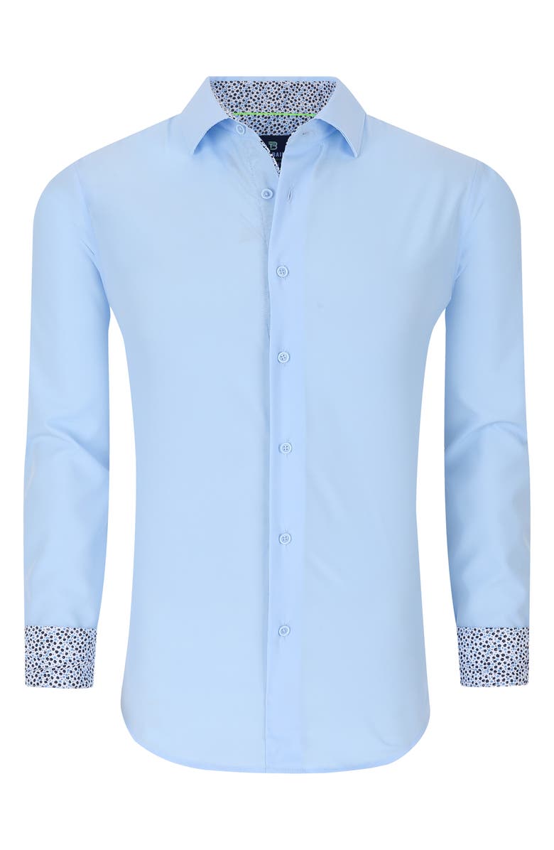 TOM BAINE Slim Fit Performance Stretch Long Sleeve Button Front Shirt, Alternate, color, Sky Blue
