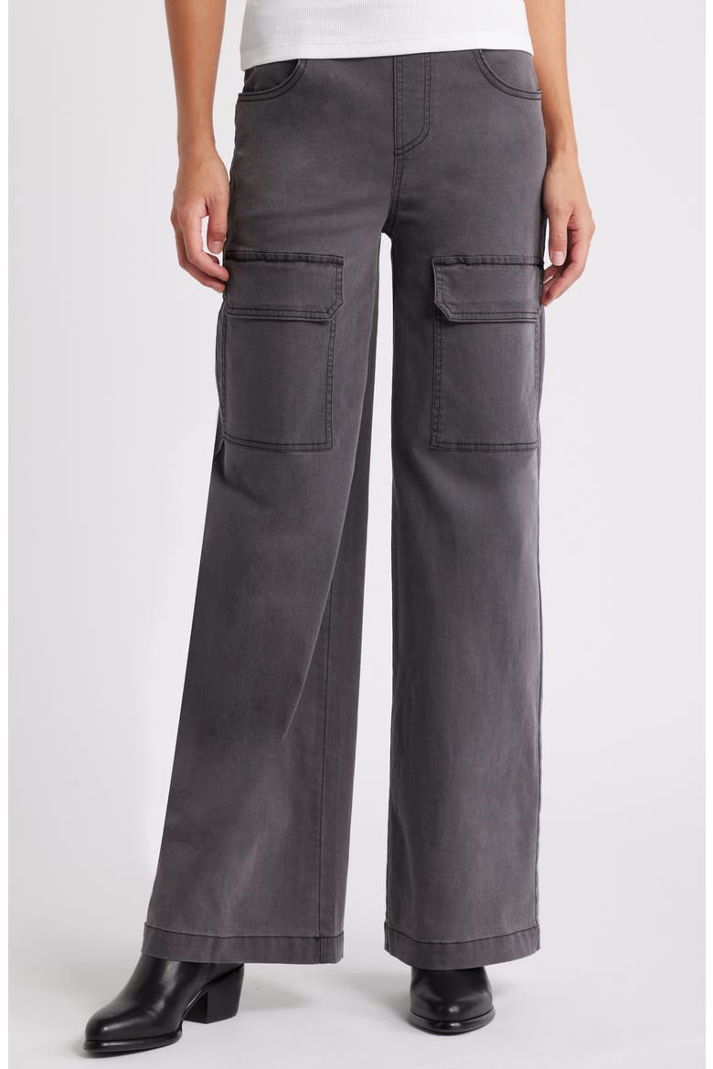 Wide Leg Denim Pull-On Cargo Pants, Main, color, CHARCOAL WASH