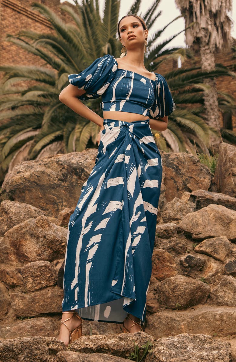 DIARRABLU Zany Off the Shoulder Crop Top, Alternate, color, Blue