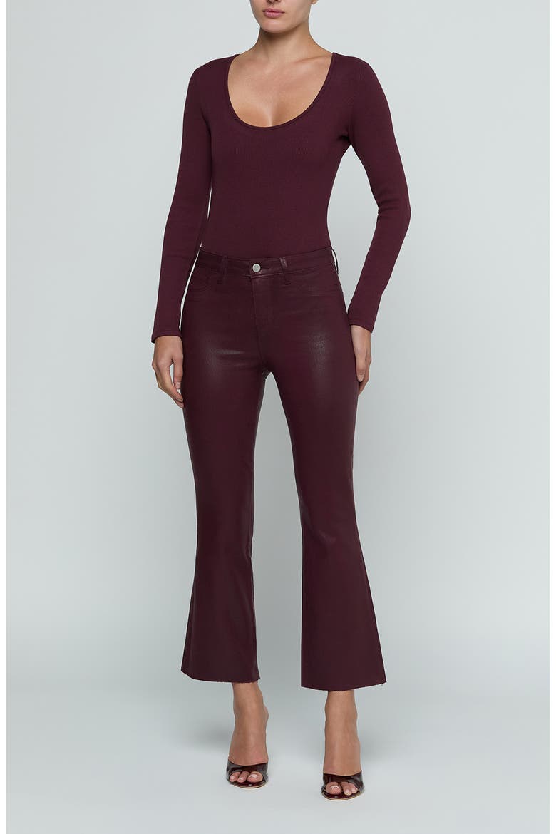 Kendra Coated High Waist Crop Flare Jeans, Alternate, color, DEEP SANGRIA COATED