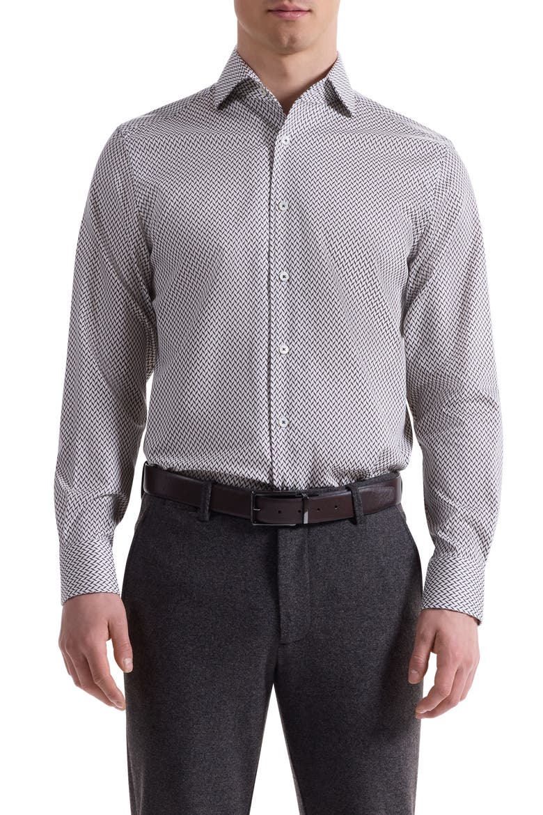 Alvin Shaped Fit Herringbone Button-Up Shirt, Main, color, TAUPE