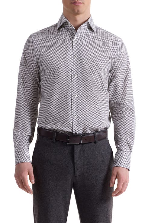 Alvin Shaped Fit Herringbone Button-Up Shirt