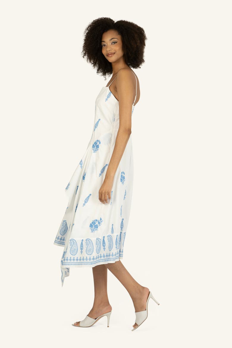 Rosetta Dress, Alternate, color, Off-White with Blue Embroidery