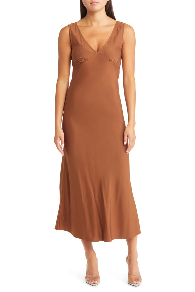 Beja Empire Waist Sleeveless Dress, Main, color, BROWN