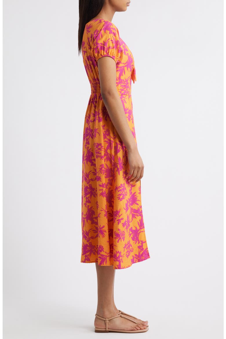 Tie Front Slit Midi Dress, Alternate, color, ORANGE/ FUCHSIA