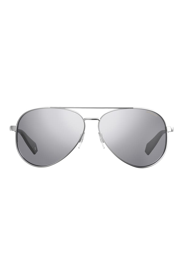61mm Polarized Aviator Sunglasses, Main, color, SILVER