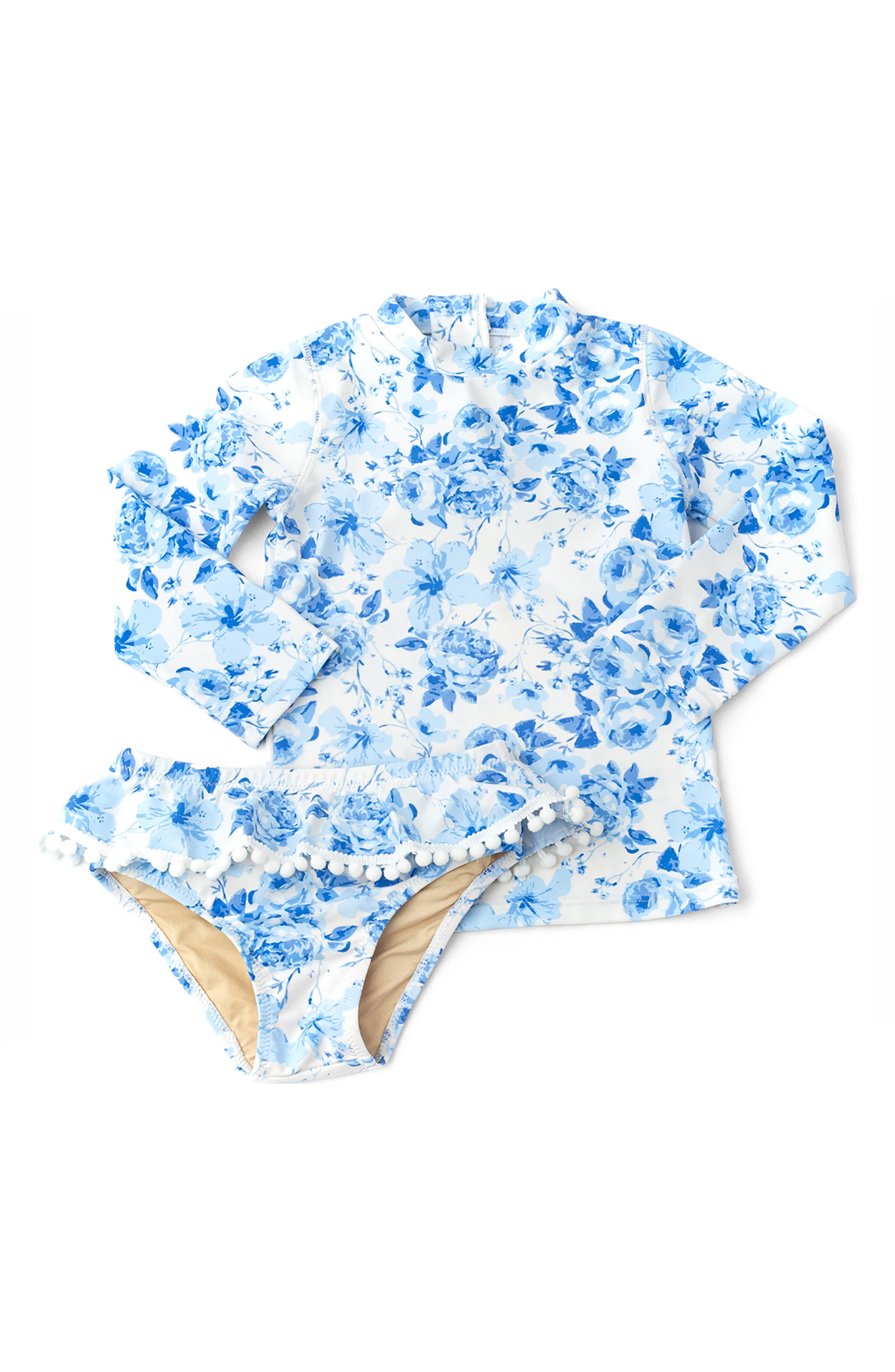 Shade Critters Kids' Hibiscus Rose Long Sleeve Two-Piece UPF 50+ Rashguard Swimsuit