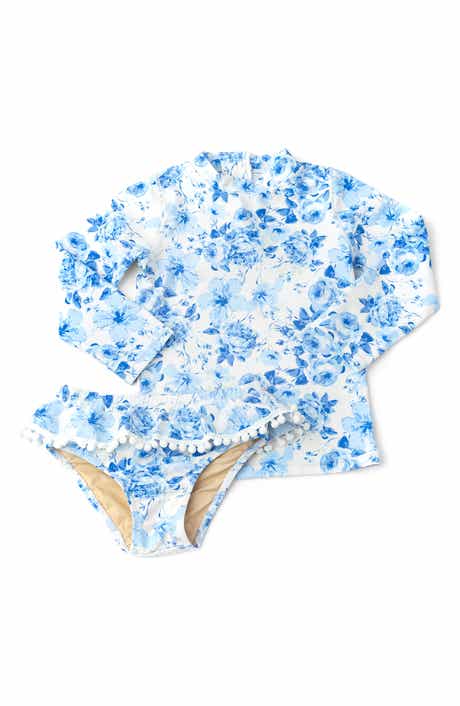 Shade Critters Kids' Hibiscus Rose Long Sleeve Two-Piece UPF 50+ Rashguard Swimsuit