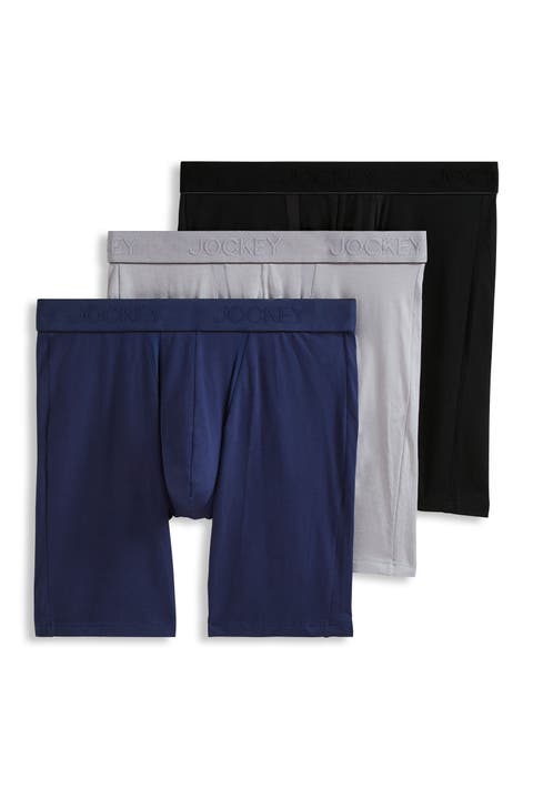 Men's Chafe Proof Pouch Cotton Stretch 8.5" Long Leg Boxer Brief - 3 Pack