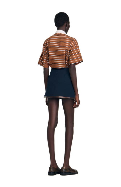 Sandro Short Skirt With Leather Bands In Black