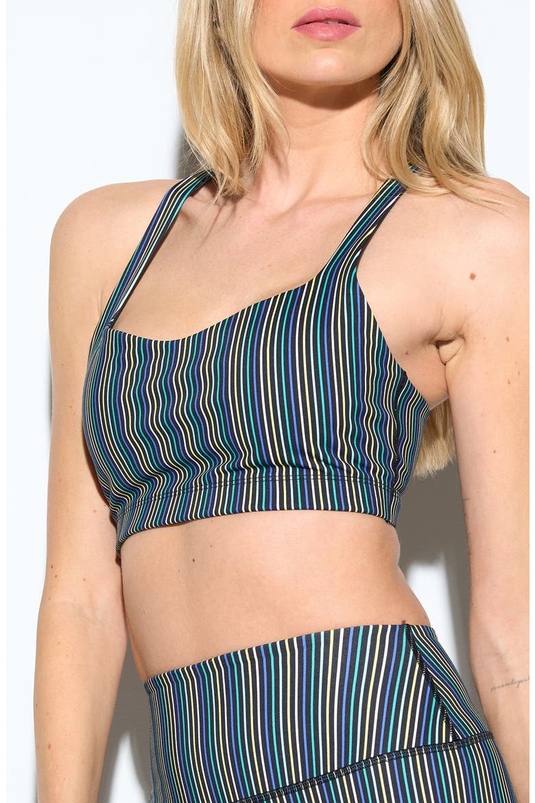 Aura Stripe Longline Sports Bra, Alternate, color, BLACK