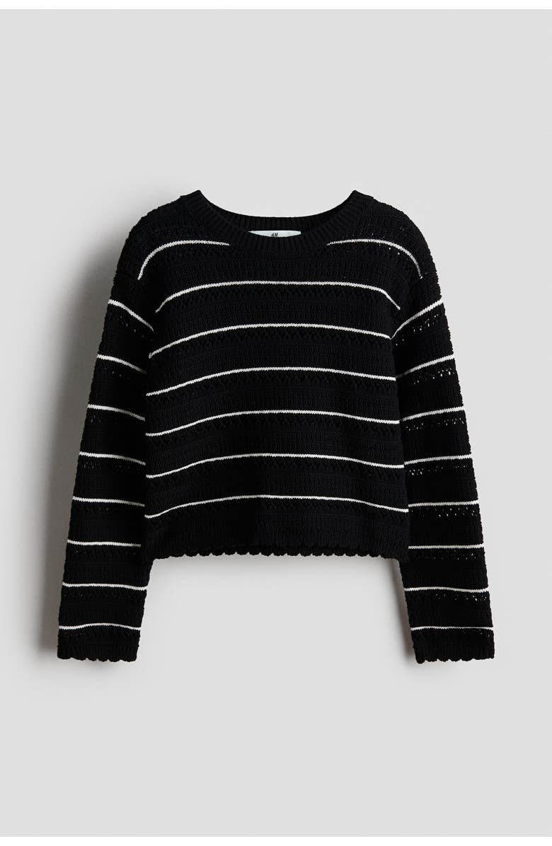 H&M Pointelle-knit Cotton Jumper, Main, color, Black/Striped