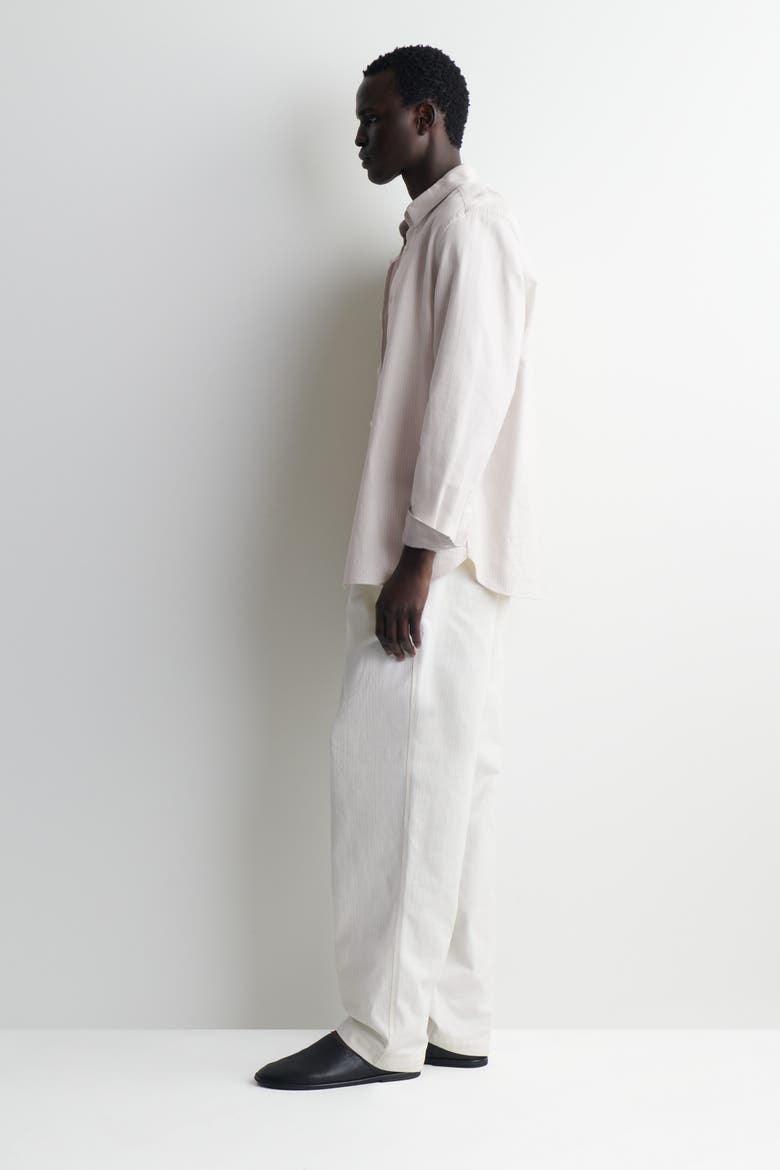 Denim-herringbone Relaxed-fit Tapered Pants, Alternate, color, WHITE