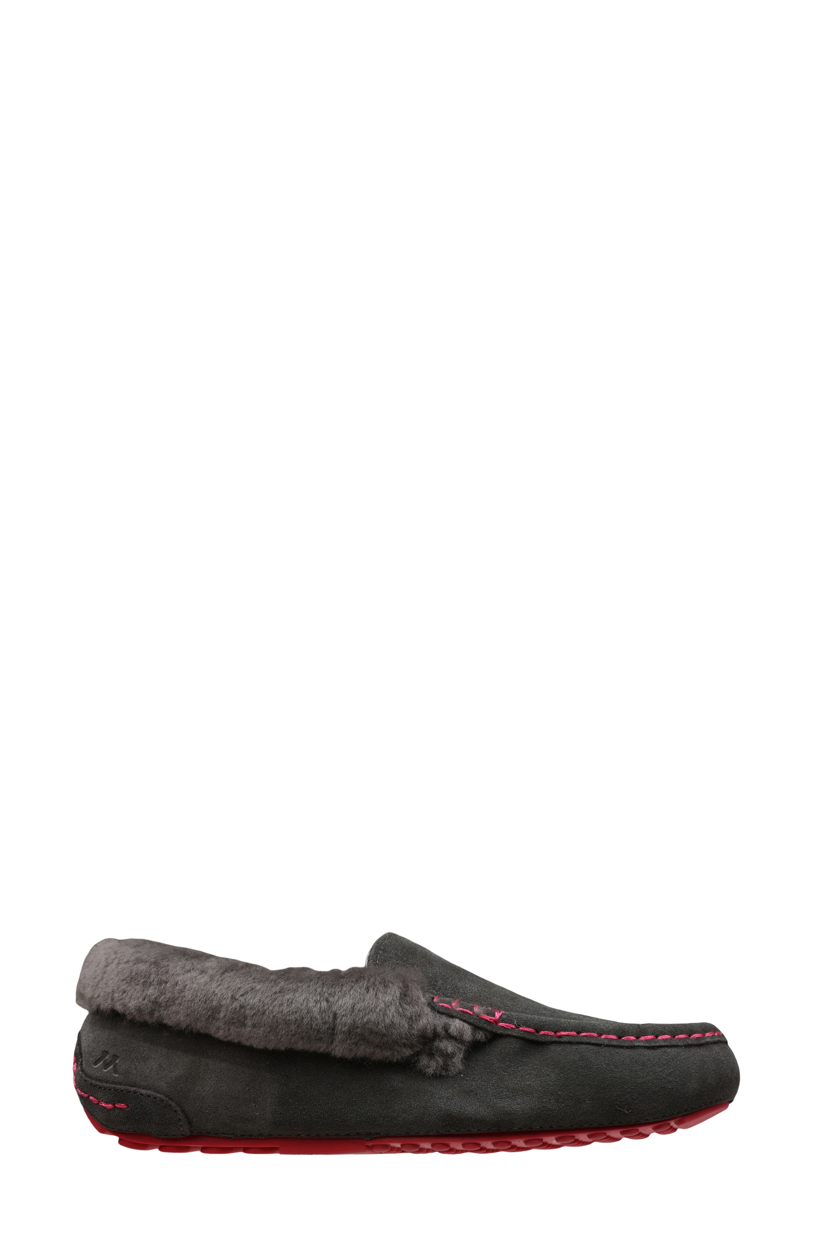 Mykos Suede Faux Fur Lined Water Repellent Slipper, Alternate, color, Charcoal/ Hot Pink