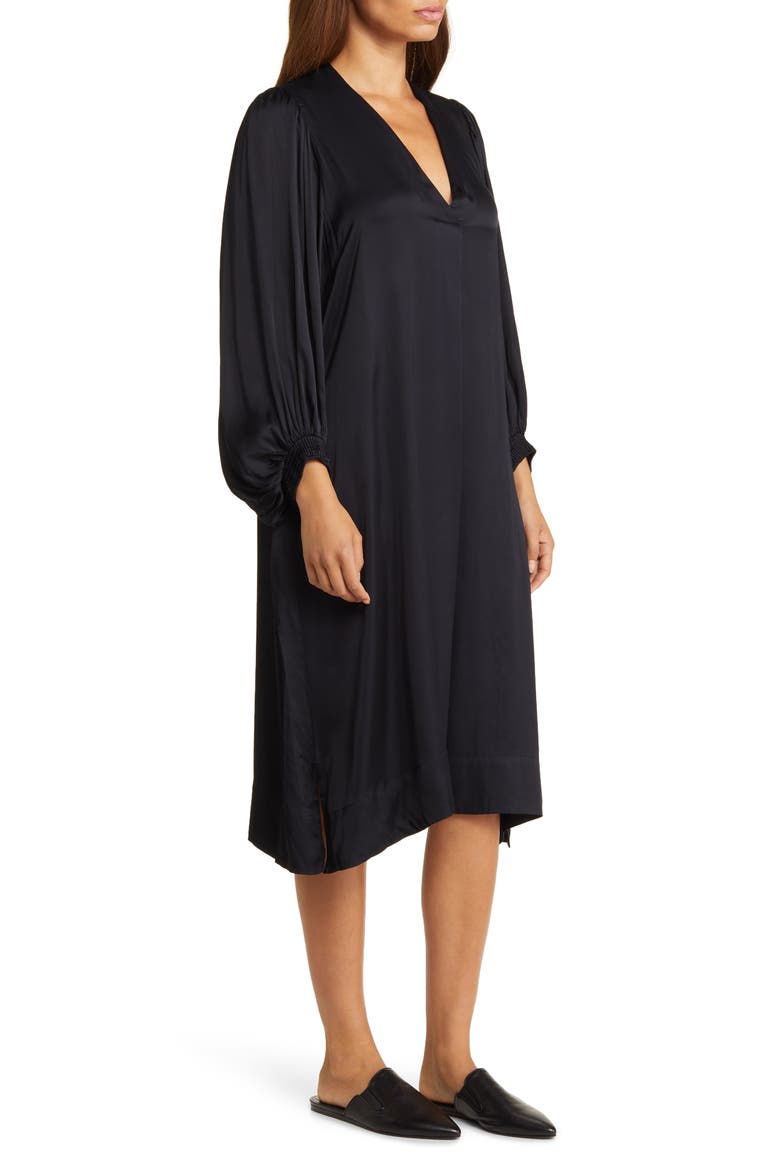 Nalo Long Sleeve Satin Shift Dress, Alternate, color, BLACK