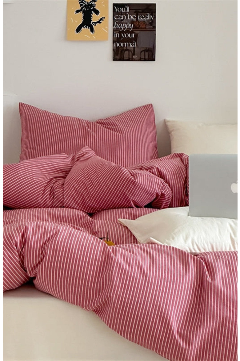 Thin Striped Soft Breathable Duvet Cover, Alternate, color, Red Striped