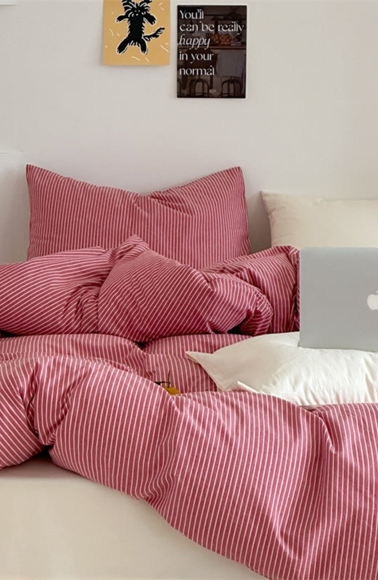 Ever Lasting Thin Striped Soft Breathable Duvet Cover, Alternate, color, Red Striped