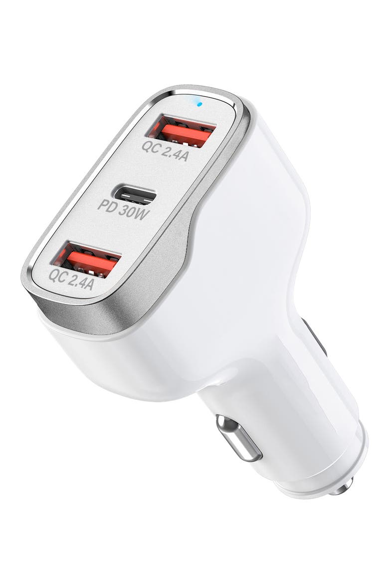 3-Port Car Charger, Alternate, color, WHITE / SILVER