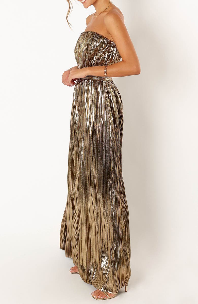 Petal & Pup Kerry Metallic Strapless Wide Leg Jumpsuit, Alternate, color,