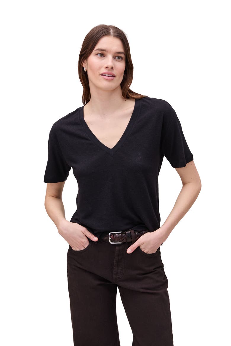 The Linen Jersey V Neck Tee, Main, color, Black
