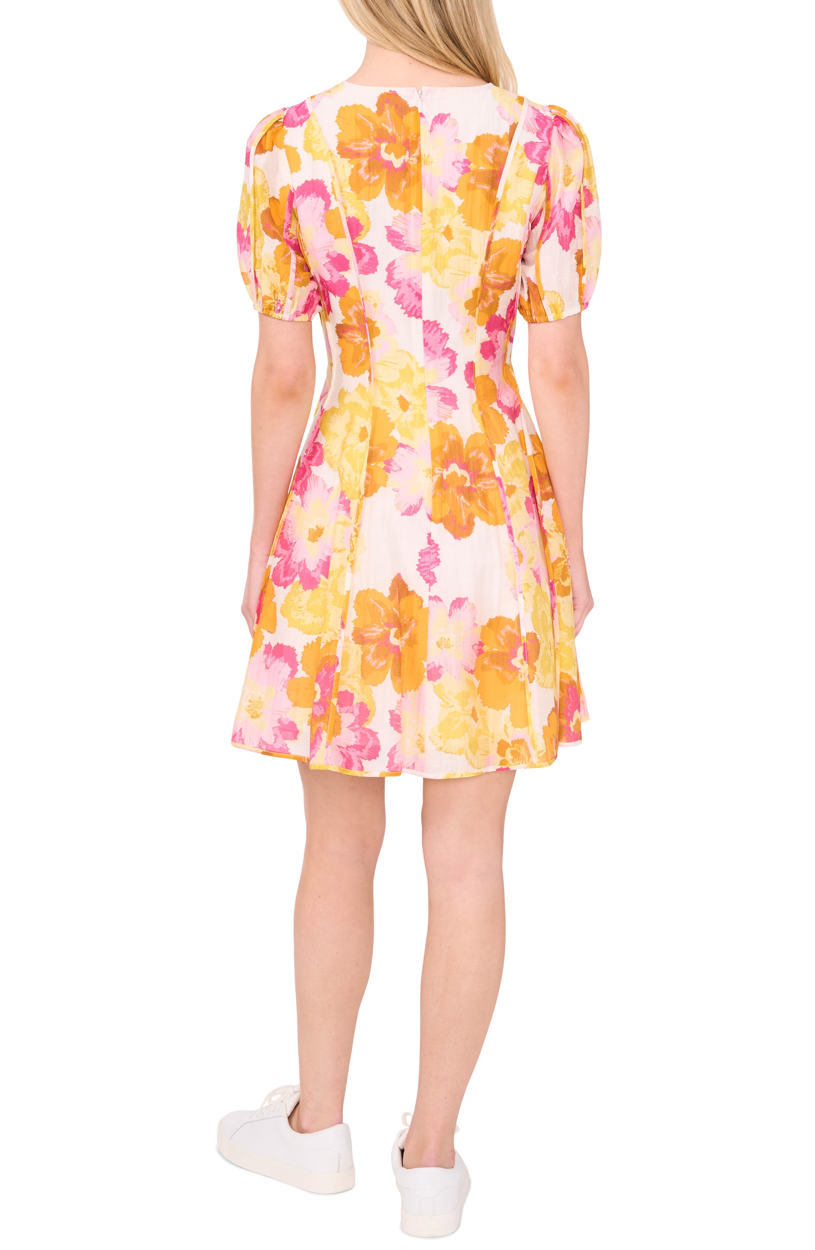 CeCe Floral V-Neck Slub Organdy Dress (Women) | Nordstromrack