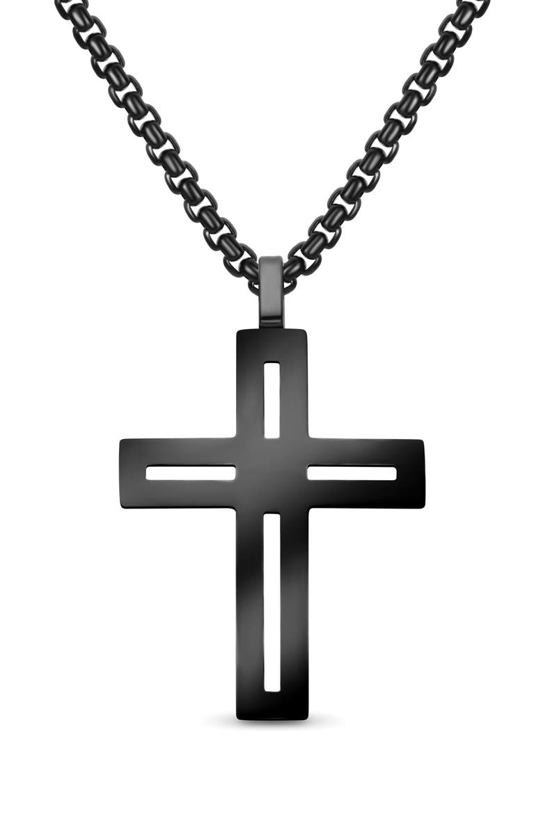 Men's Cut-Out Cross Necklace, Main, color, BLACK