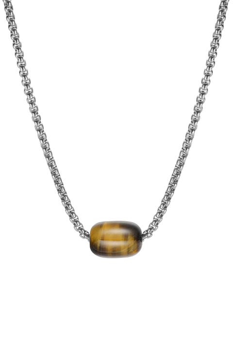 Men's Stainless Steel Semiprecious Stone Bead Pendant Necklace
