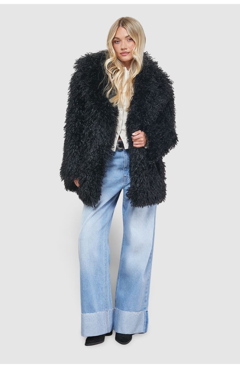 Oasis Mongolian Faux Fur Short Coat, Alternate, color, Black