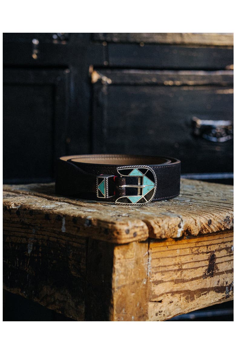 Kansas Belt with Turquoises Buckle, Main, color, BROWN