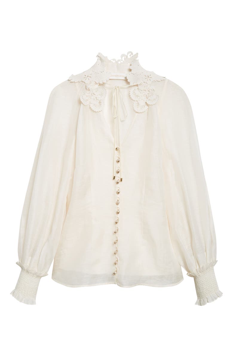 Zimmermann Rebellion Lace Trim Linen & Silk Shirt, Alternate, color, Cream