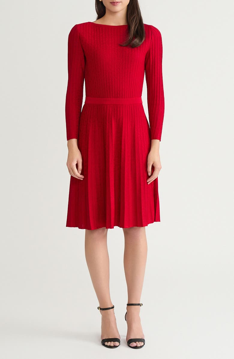 Ming Wang x Tanya Foster Long Sleeve Fit & Flare Stretch Knit Dress, Main, color, Holiday