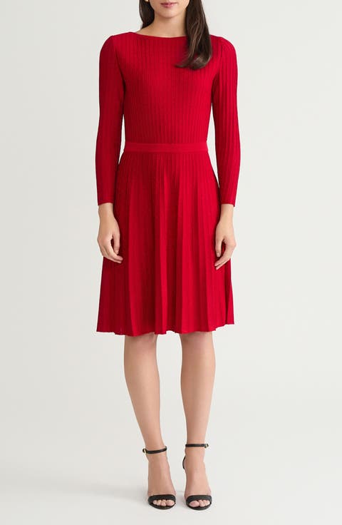 x Tanya Foster Long Sleeve Fit & Flare Stretch Knit Dress