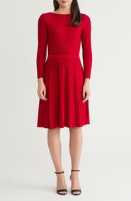 Ming Wang x Tanya Foster Long Sleeve Fit & Flare Stretch Knit Dress