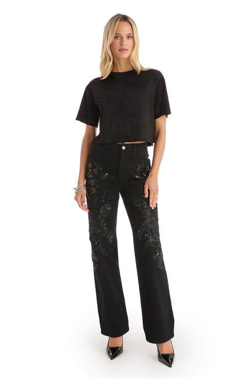 The Noli Shop Stassi Floral Sequin Jean In Black